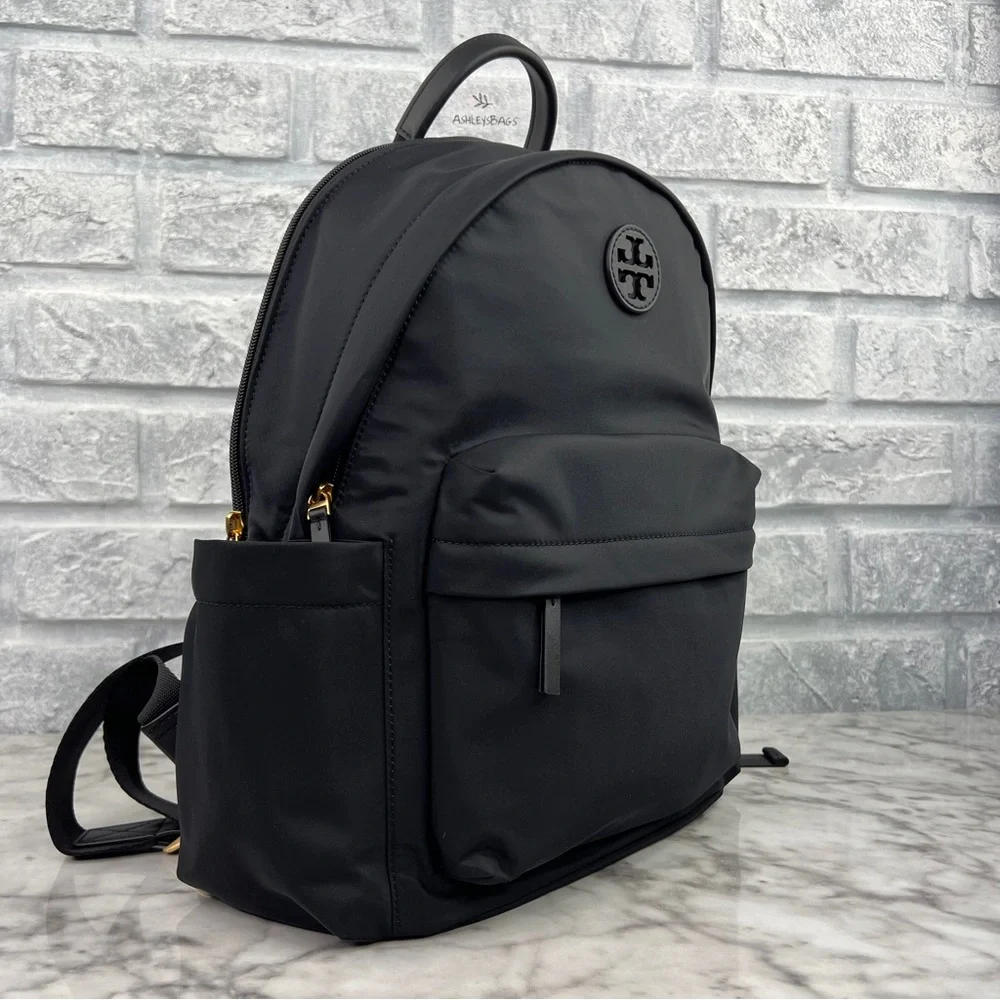 Tory Burch Ella Nylon Backpack In Black - Picture 3 of 13